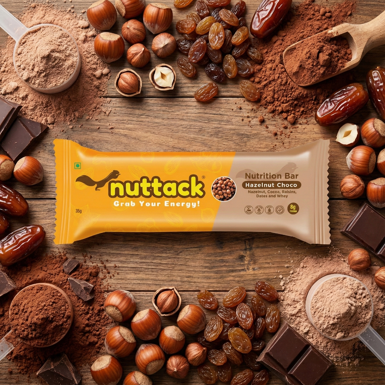 Hazelnut Choco-Nutrition Bars with 10g Protein (Pack of 6)