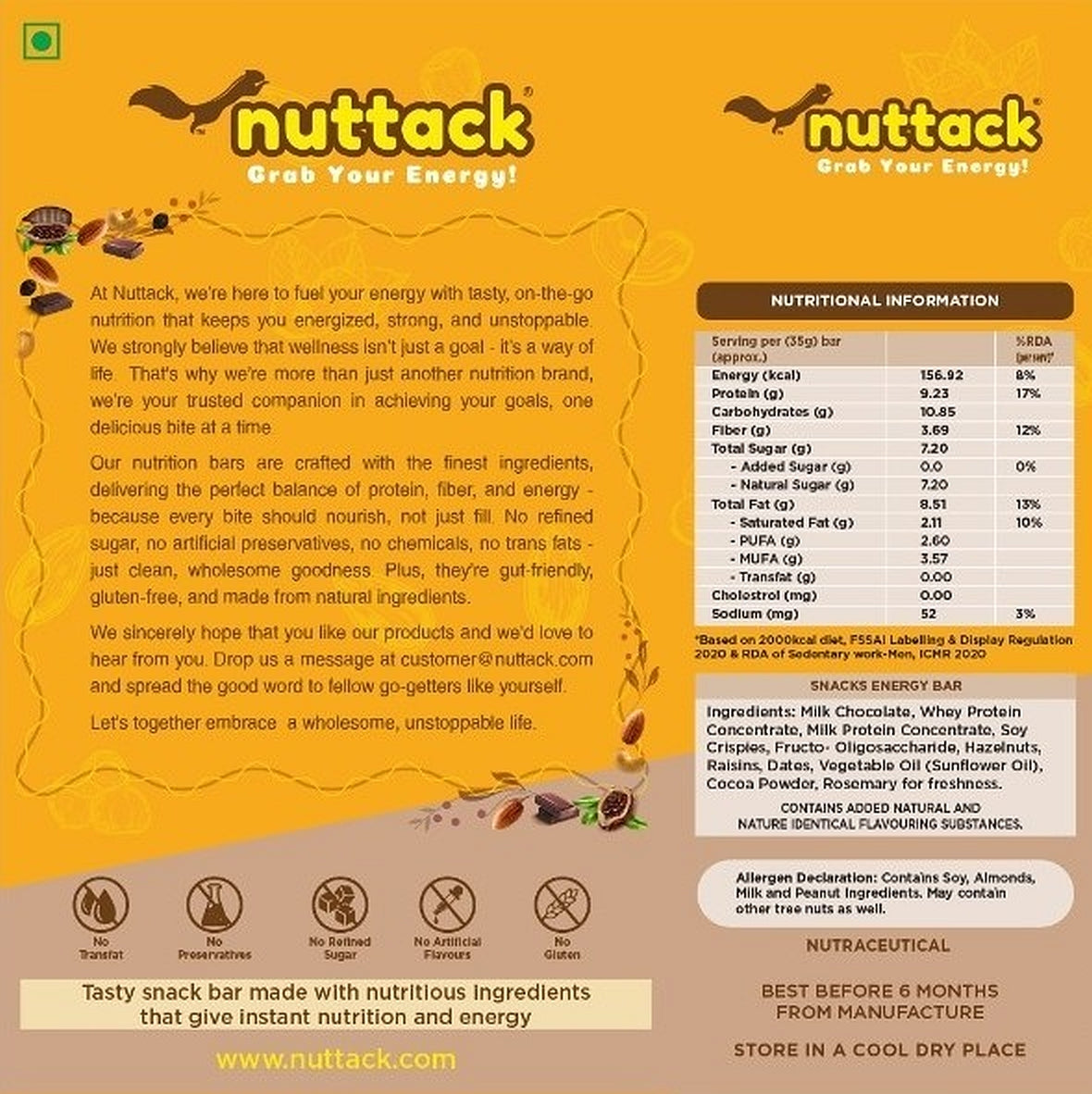 Hazelnut Choco-Nutrition Bars with 9g Protein (Pack of 4)