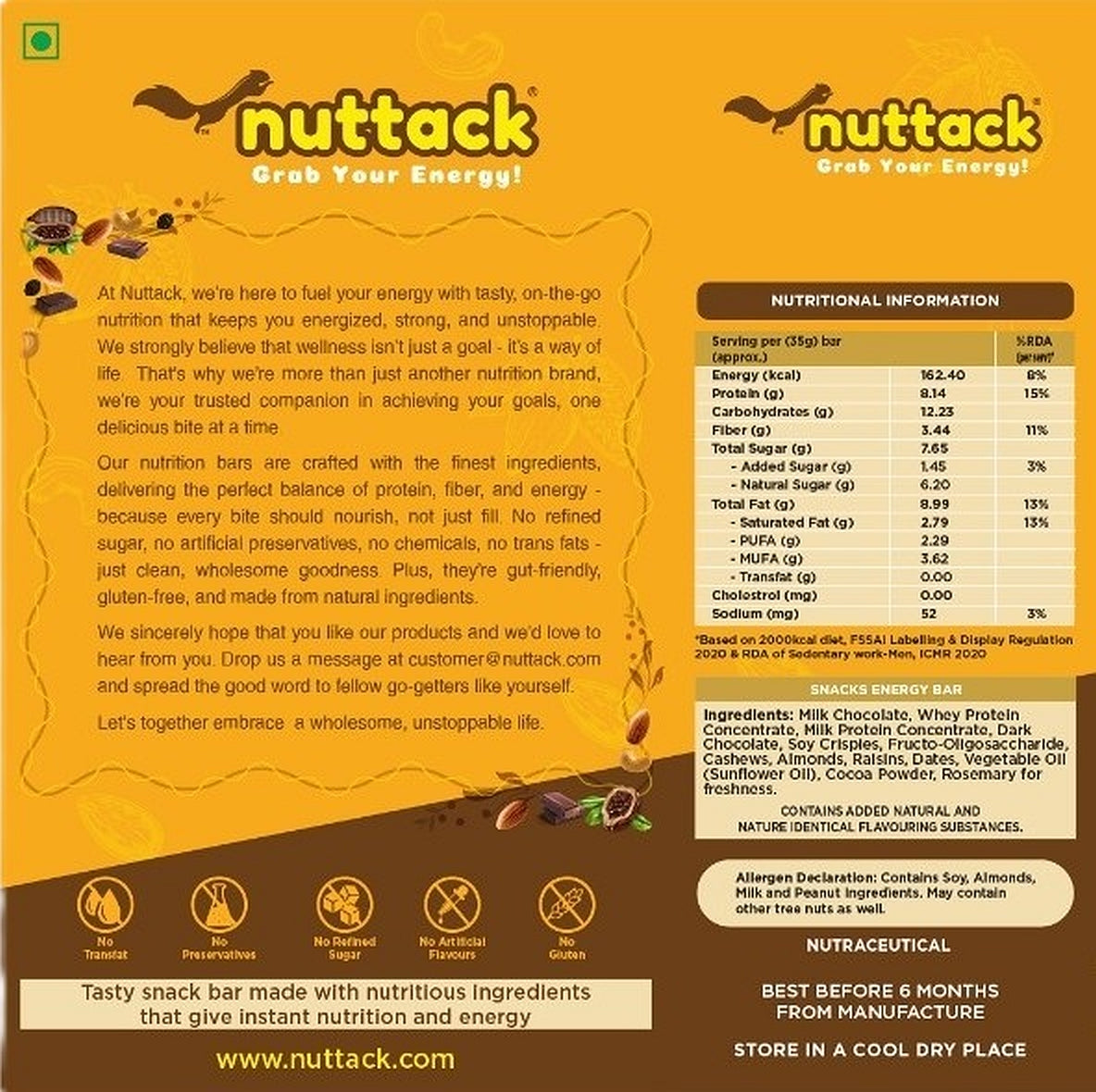 Dark Chocolate with Nuts-Nutrition Bars with 8g Protein (Pack of 4)