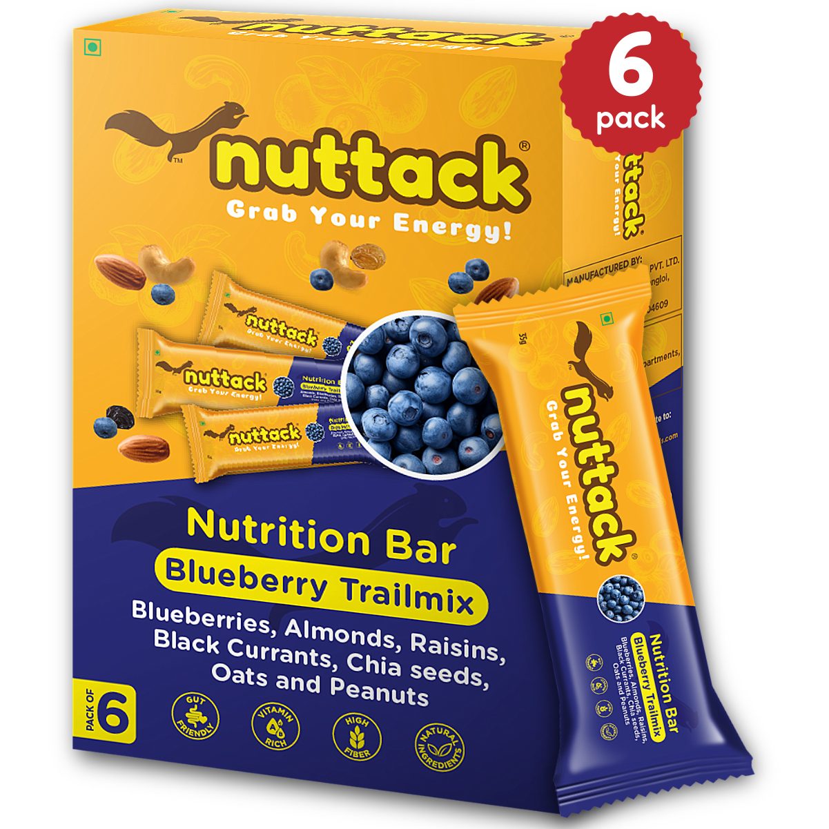 Blueberry Trailmix-Energy Bars (Pack of 6)