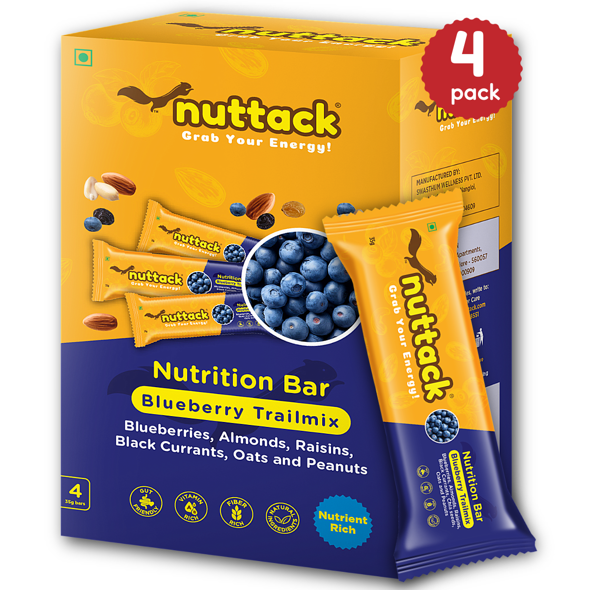 Blueberry Trailmix-Energy Bars (Pack of 4)