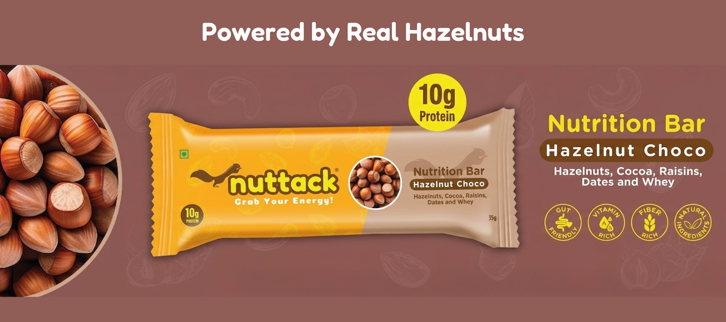 Hazelnut Choco-Nutrition Bars with 10g Protein (Pack of 6)