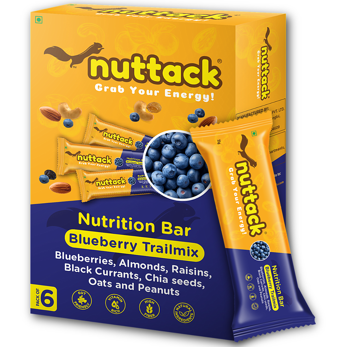 Blueberry Trailmix-Energy Bars (Pack of 6)