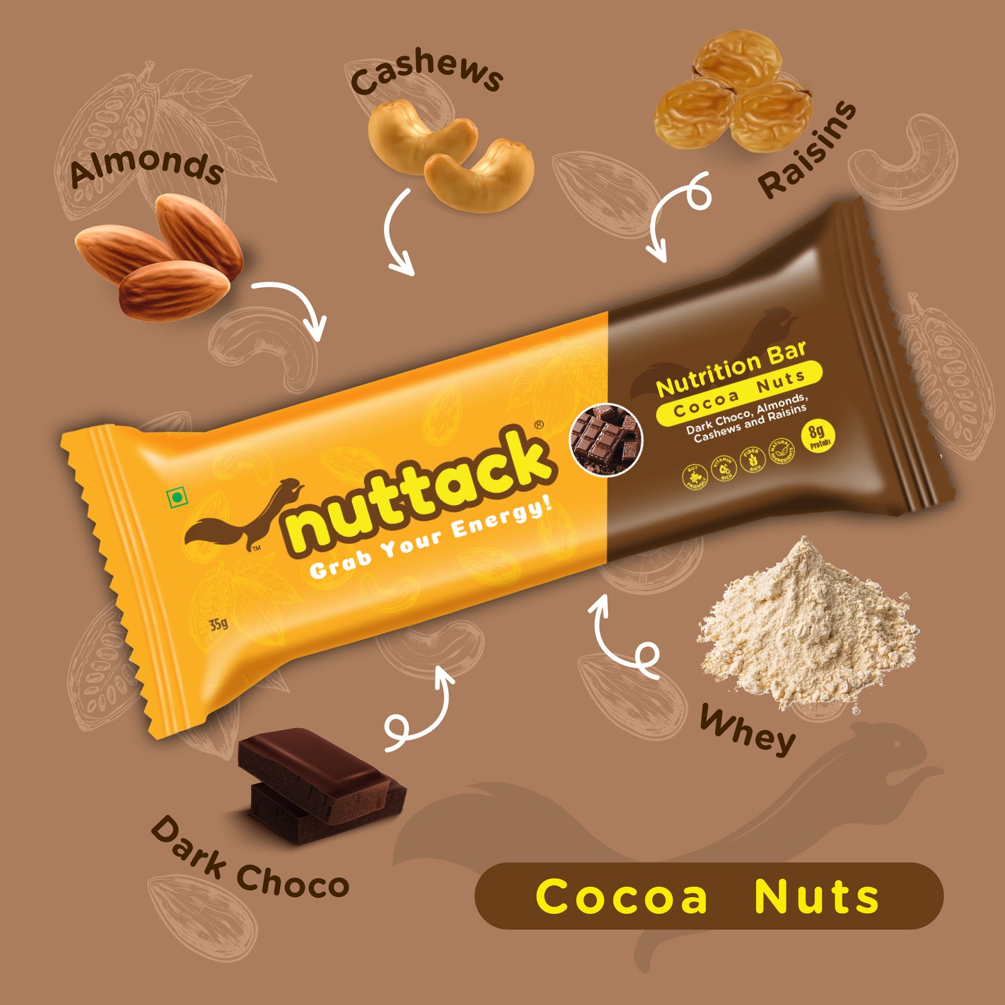 Dark Chocolate with Nuts-Protein Bars with 8g Protein (Pack of 6)