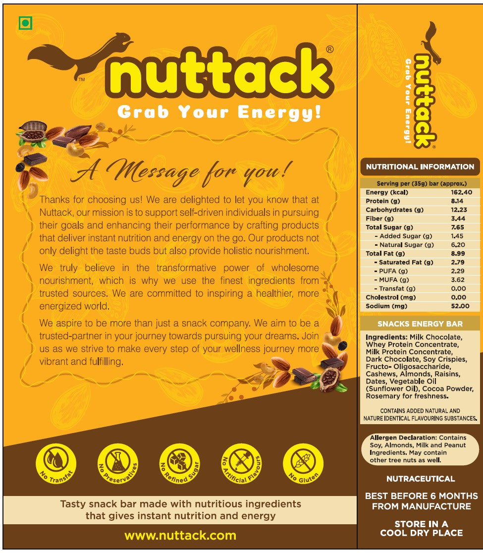 Dark Chocolate with Nuts-Protein Bars with 8g Protein (Pack of 6)