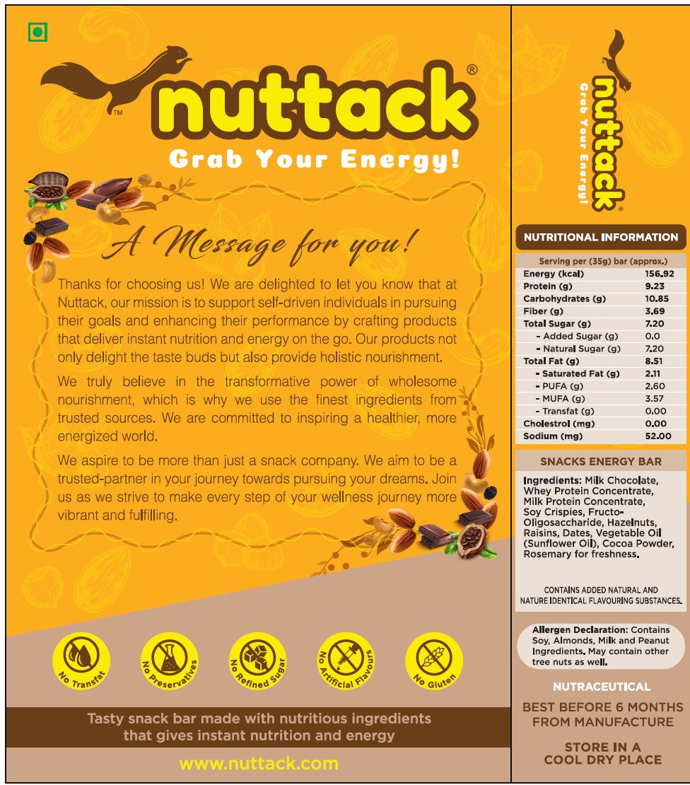 Hazelnut Choco-Protein Bars with 9g Protein (Pack of 6)