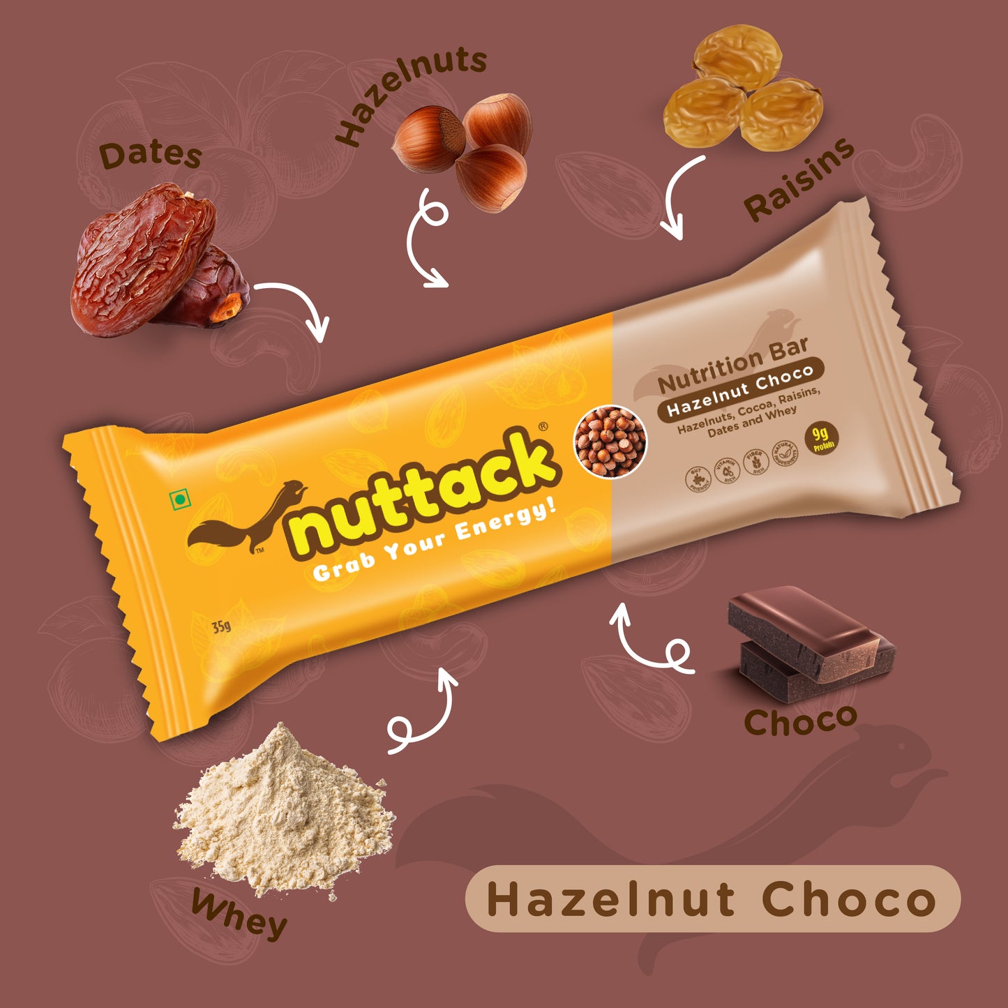 Hazelnut Choco-Protein Bars with 9g Protein (Pack of 6)