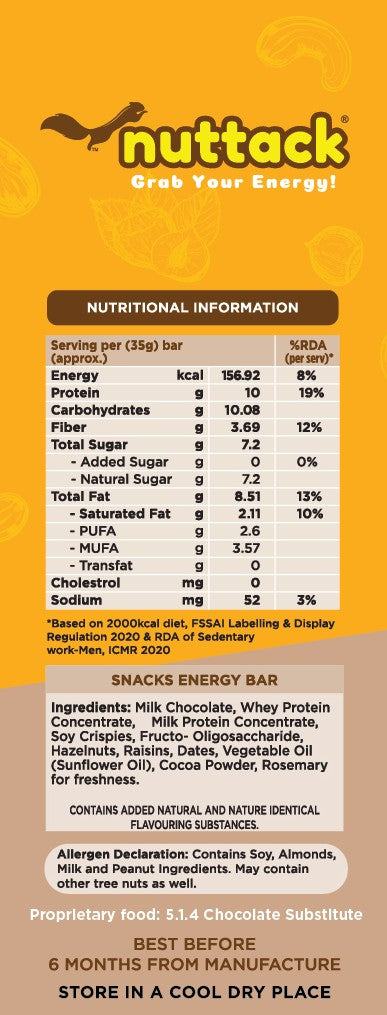 Hazelnut Choco-Nutrition Bars with 10g Protein (Pack of 6)