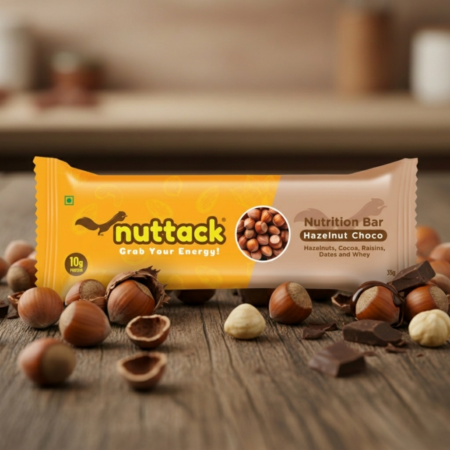 Hazelnut Choco-Nutrition Bars with 10g Protein (Pack of 6)